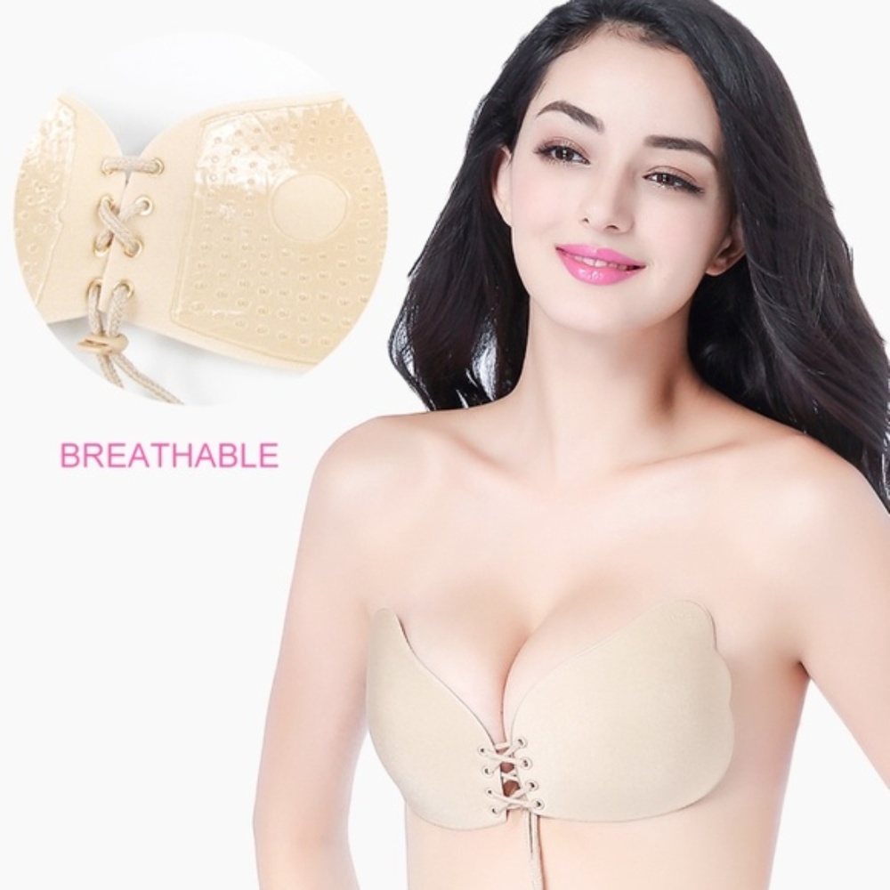 Nude Backless Self Adhesive Drawstring Bra NWT